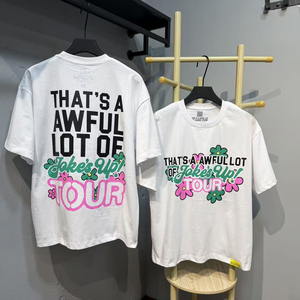 T-shirt da uomo di alta qualità con stampa floreale e lettere colorate, all'ingrosso, a maniche corte, con stampa 'THAT'S AWFUL LOT OF COUGH SYRUP' - Product Image 2