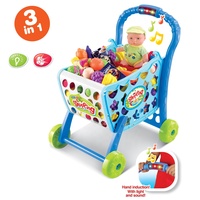 008-902A chariot de supermarché chariot de jeu de simulation 3 en 1 chariot de magasin de fruits et légumes de nourriture jouet avec son léger pour les enfants