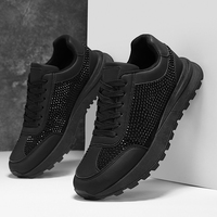 Baskets à semelle épaisse décorées de strass, chaussures de marche décontractées à plateforme scintillante, baskets rétro à lacets pour hommes
