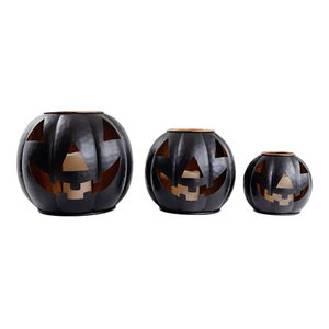 Lanternes à bas prix, lot de 3 lanternes en forme de citrouille avec finition antique en métal, décoration d'Halloween - Product Image 1