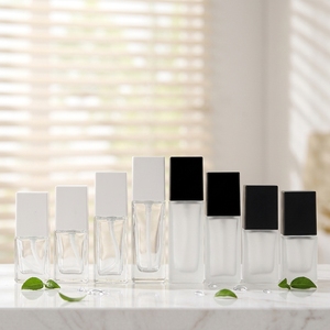 Luxury 15ml 20ml <b>30ml</b> 40ml Square Clear Cosmetic Glass <b>Bottle</b> Frosted Lotion Foundation Pump Sprayer with Black Cap Wholesale - Product Image 1