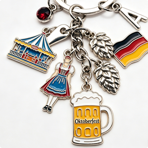 Oktoberfest Zinc Alloy Keychain With <b>Beer</b> Mug Dirndl Flag And Tent Charms Souvenir Gift - Product Image 4