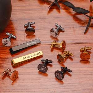 Set di Gemelli e Fermacravatta in Legno Personalizzabili con Incisione Laser, Gioielli da Uomo alla Moda - Product Image 5