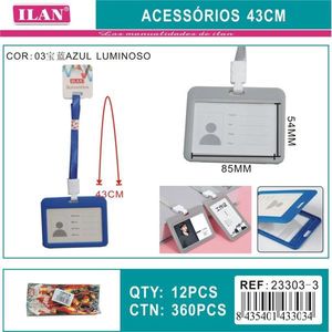 Porte-badge horizontal ILAN avec cordon de 43 cm, bleu luminescent - Product Image 3