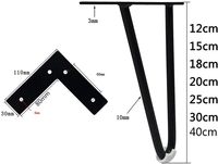 Pieds de meubles en forme d'épingles à cheveux, noirs, 4 pièces, en métal, pour projets de bricolage à domicile, pour table de chevet, table basse, bureau, etc., avec protections de sol en caoutchouc