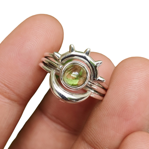 Bague Unisexe en Argent Sterling 925 avec Pierre Naturelle Péridot Soleil Lune, Sertie en Lunette, pour Mariage et Fêtes, Bijoux en Gros - Product Image 4