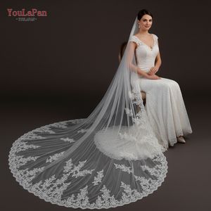 Ylapan v67 शानदार कैथेड्रल कैब्रिडल घूंघट एकल परत हस्तनिर्मित कढ़ाई फीता 3 मीटर लंबी क्रीम सफेद शादी का घूंघट - Product Image 6