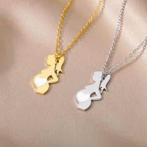 18K altın kaplama paslanmaz çelik takı anne bebek kolye kalp hamile kolye kolye kadın anneler günü hediyeleri için - Product Image 5
