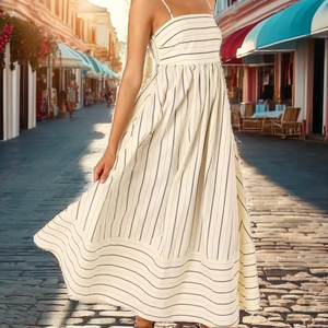 Striped Spaghetti Strap Midi <b>Dress</b> <b>Elastic</b> <b>Waist</b> Natural Sweet Breathable Spandex/Polyester Casual Summer <b>Dress</b> - Product Image 2