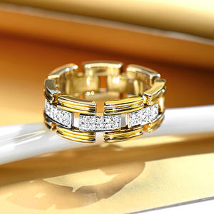 Anello con Diamante T0566 in Oro Giallo 18K Placcato, Diamanti Naturali Taglio Baguette, Unisex per Uso Quotidiano - Product Image 1