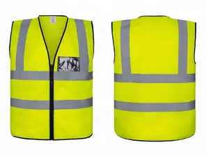 Safety Vest OEM/ODM 100% Polyester Yellow Zipper High Visibility Chaleco Reflectivo Hi Viz With PVC Pocket For Athletes