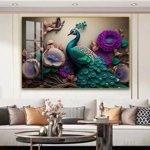 Cuadros Colgantes Personalizados de Fábrica, Decoración del Hogar, Arte Islámico con Marco de Aluminio, Pintura de Pavo Real Musulmán en Porcelana de Cristal con LED - Product Image 2