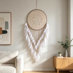 <span class=keywords><strong>Atrapasueños</strong></span> de estilo bohemio de gran tamaño <span class=keywords><strong>para</strong></span> colgar en la <span class=keywords><strong>pared</strong></span>, con plumas tejidas a mano y cuentas de madera, decoración interior <span class=keywords><strong>para</strong></span> dormitorio, adorno colgante - Product Image 2
