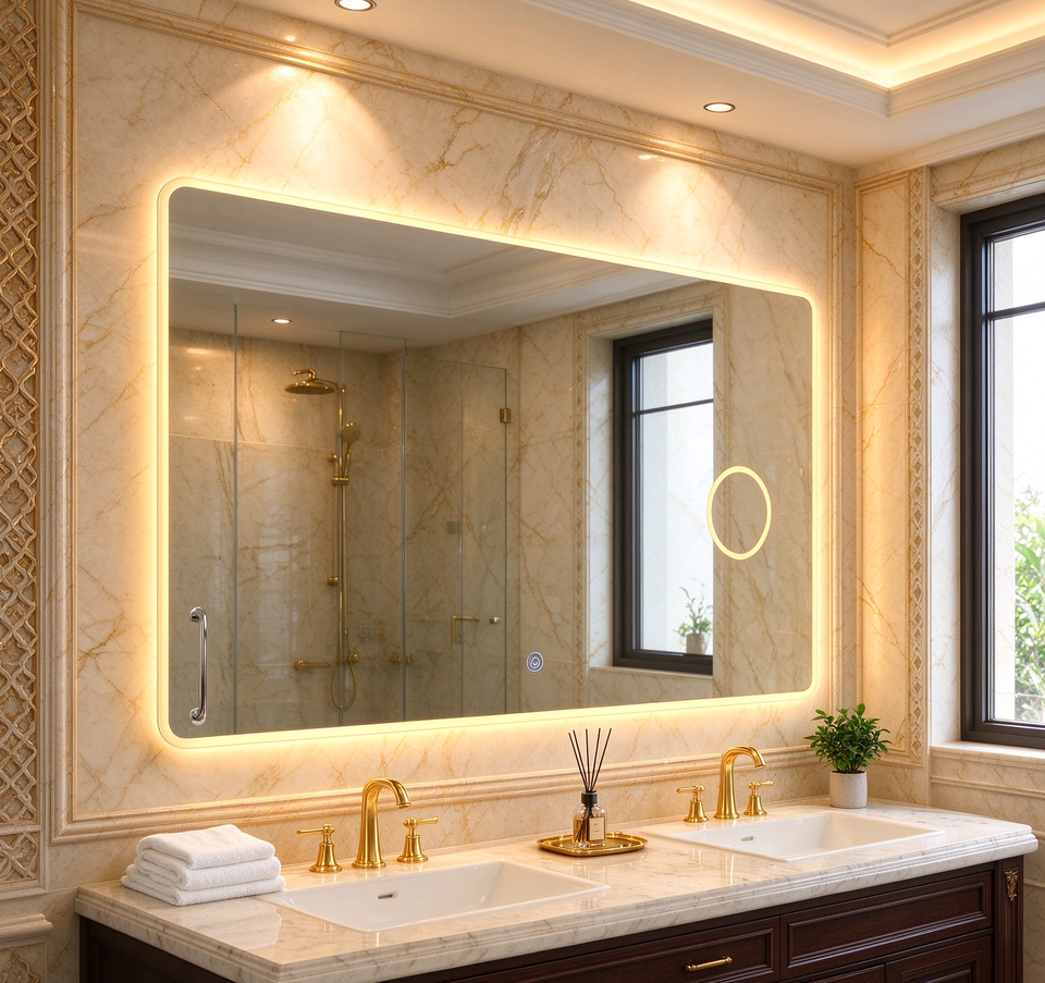 Smart LED Bathroom Mirror for Hotel Apartment, IP44 Backlit Frameless ...