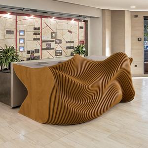 Modern Solid Wood Arc Reception <strong>Counter</strong> Stylish Wooden Front Desk Corporate Office Building Durable Commercial Hotel School - Product Image 5
