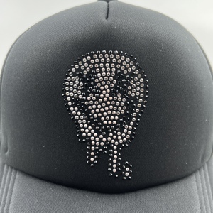 Casquette de camionneur de baseball noire 5 panneaux de haute qualité Casquette de camionneur en maille strass logo personnalisé <span class=keywords><strong>pour</strong></span> hommes - Product Image 3