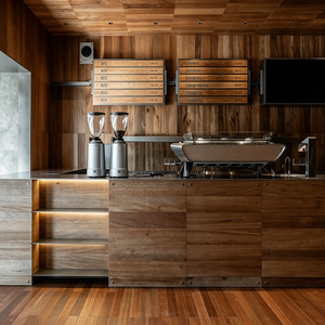 Design d'interni per bar, caffetterie e ristoranti con banconi in legno a venature verticali – Realizzabili su misura - Product Image 4