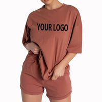 T-shirts décontractés pour femmes, grandes tailles, coupe oversize, épais, 100 % coton biologique, épaules tombantes, ajustés, avec broderie de logo personnalisée, couleurs unies