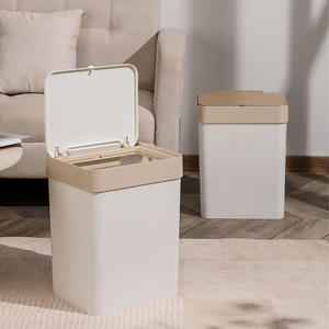 ถังขยะทรงสี่เหลี่ยมสีขาวเบจ น้ำหนัก 1.5 กก. ฝาปิดแบบกด ใช้ภายในบ้าน ห้องครัว ห้องน้ำ - Product Image 3