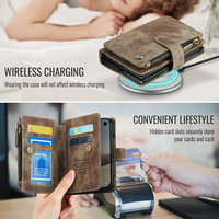 Étui portefeuille tendance CaseMe pour iPhone Duo, avec porte-cartes, support magnétique, poche pour monnaie, en cuir