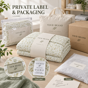 Set di Biancheria da Letto con Motivo Personalizzato OEM ODM, Resistente alle Pieghe, 100% Cotone, Motivo Floreale a Foglie Piccole, Etichetta Privata per Hotel, Appartamenti, B&B - Product Image 5
