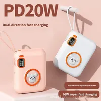 Mini batterie externe portable compacte en plastique avec câble intégré, design dessin animé, grande capacité 10000mAh, charge rapide 10W