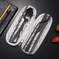 Ensemble de couteau, fourchette et cuillère de voyage en acier inoxydable léger et portable, étui étanche, passe au lave-vaisselle, nettoyage facile