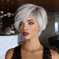 Nouvelle Arrivée Été 2026 – Perruque Courte Bob Synthétique Blanche Dorée Superposée Effet Cheveux Naturels Raides Transparente SM491 – Vente en Gros