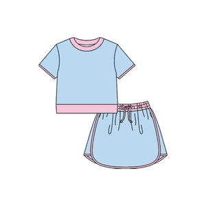 Conjunto de Ropa Deportiva Informal de Manga Corta con Estampado Verde Oscuro para Niña Pequeña, Modelo GSSO3670, Venta al por Mayor - Product Image 2