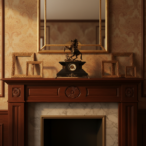 Reloj de Mesa de Estilo Francés con Figura de Latón Antiguo de los Caballos de Marly y Mecanismo de Mármol - Product Image 5