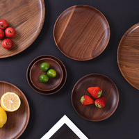 Grande assiette à dîner en bois de noyer noir coupe peu profonde Plateau à salade de fruits plat en bois entier de style japonais