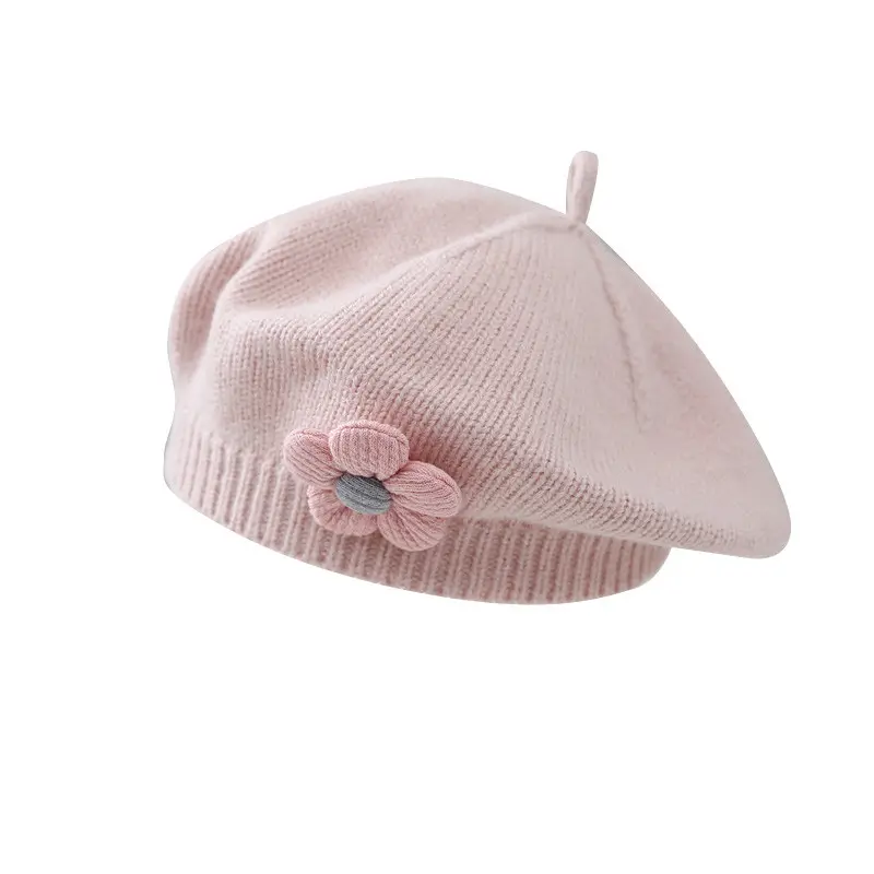 Bé Toddler Dễ Thương Hoa beret trẻ em Acrylic hat Cô Gái Đan mềm căng đan nghệ sĩ hat bán buôn