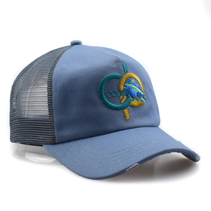 Cong vành đau khổ trucker cap tùy chỉnh bầu trời màu xanh thêu Trucker lưới Mũ 5 bảng điều khiển không có cấu trúc Trucker lưới mũ - Product Image 3