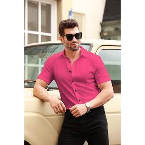 2025 <b>Men's</b> Casual Summer <b>Beach</b> Tops 100% Cotton Button-Down <b>Shirt</b> with Short Sleeves Solid Color-Hippie Yoga ODM Supply - Product Image 1