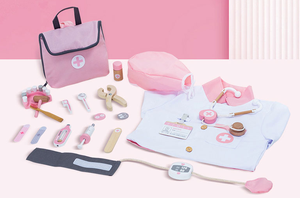 लकड़ी के गुलाबी डॉक्टर खिलौना नाटक सेट और 20-पीस रोल प्ले सेट और लड़कों और लड़कियों के उपहार के लिए 20-पीस रोल प्ले - Product Image 6
