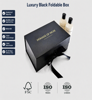 Boîtes en papier personnalisées avec logo doré, boîte cadeau noire pliable de luxe avec couvercle magnétique, carton rigide 1200g, aimant N52, ruban