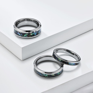 แหวนเหล็กทังสเตนฝังมุกเทียมลายเรขาคณิต แหวนแต่งงานสำหรับทุกเพศ ขนาด 468 มม. แบบฝังช่อง - Product Image 3