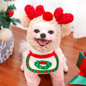 Factory Direct Sales Super süße Hunde und Katzen Kleidung Weihnachten Rentier bedruckte Lätzchen und Hut zubehör aus Polyester - Product Image 1
