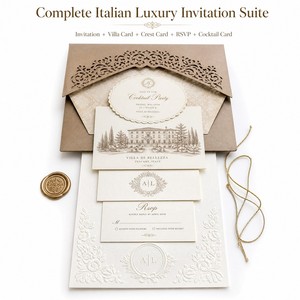 Biglietti d'invito di lusso per matrimonio in cotone 600gsm con stampa digitale offset 3D a rilievo, stile barocco scolpito, per planner - Product Image 3