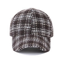 Nouvelle casquette de baseball à visière incurvée pour femme, tendance, polyvalente, classique, à carreaux, pour l'automne et l'hiver