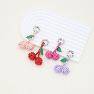 Handwoven Cherry Keychain Delicate Pu Leather Fruit & <b>Braided</b> Ball Charm Cute Daily Bag <b>Accessory</b> for Women Wholesale - Product Image 2