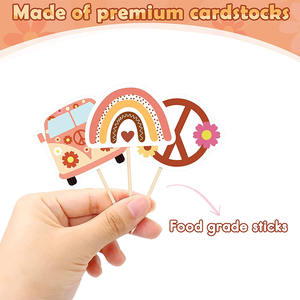 Pacchetto all'ingrosso di 12 pezzi Hippie Boho tema Groovy due anni buon compleanno pace amore tazza torta Toppers per la decorazione del partito - Product Image 4