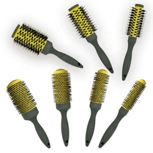 Wholesale Custom Logo Pattern ABS Plastic Professional Round Hairbrush Barber Salon Ceramic Barrel Boar Nylon Bristle Hair Brush