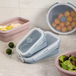 Leadcare - Juego de 4 Loncheras Bento Plegables de Silicona Cuadradas, Ecológicas, Libres de BPA, Aptas para Alimentos, con Tapa de Plástico Plegable Apta para Microondas - Product Image 3