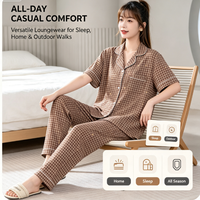 Piyama Wanita Baru Musim Semi/Musim Panas/Musim Gugur Lengan Pendek Ringan Bernapas Bahan Lyocell Longgar Sepanjang Badan Sederhana Nyaman
