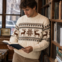 Pull en cachemire pour homme, motif Fair Isle de Noël, tricot torsadé, rennes et flocons de neige, col rond, personnalisable OEM ODM