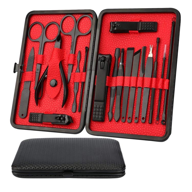 Manicure Set 18 In 1 Stainless Steel Professional Pedicure Kit Nail Scissors Grooming Kit with Black Leather Travel Case