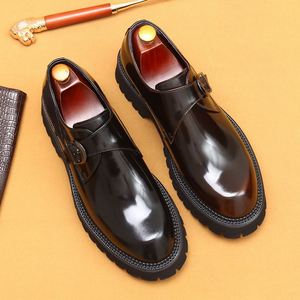 Chaussures en cuir à semelle épaisse pour hommes, style britannique, décontractées et habillées, en cuir véritable, à boucle, à bout pointu, légères, toutes saisons - Product Image 1