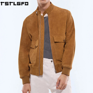 Custom <b>Suede</b> Patch Pocket <b>Jacket</b> Men Cognac Brown Stand Collar Windbreaker Streetwear Outerwear Manufacturers Bulk - Product Image 3