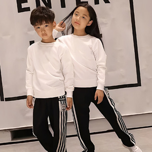 Children's Blue Crew Neck Sweatshirt Cotton Solid Color Daily Wear School Uniforms Junior High Elementary Students - Product Image 2